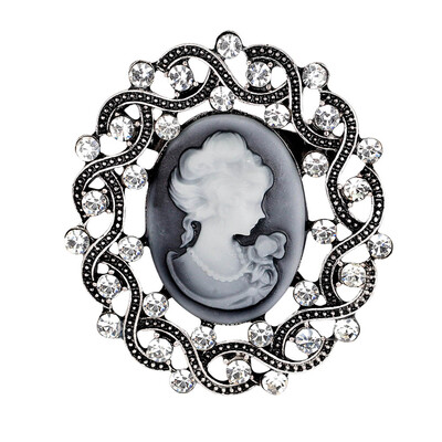 

Tone Perfect Floral Profile Maiden Crystal Brooch Vintage Maiden Practical 1PC Crystal Trendy Silver Pin Victorian Brooch Pin