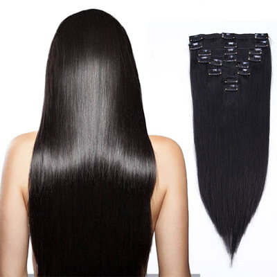 

8 PcsSet 100 Human Hair Extensions Natural Straight Clip In Hair Extensions High Quality Soft Reusable