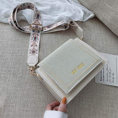 

Simple Scrub Small Bag Korean version of the wild wide shoulder strap foreign womens bag 2019 new small square bag summer Messenger bag