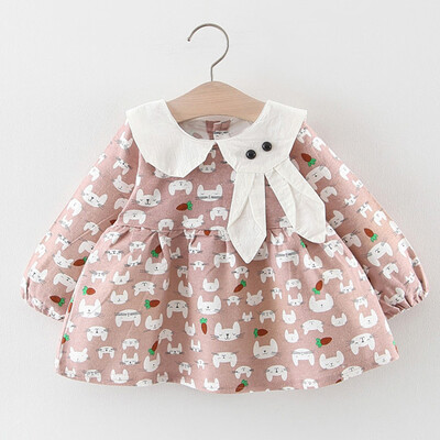 

Infant Baby Girls Long Sleeve Rabbit Print Princess Dresses Clothes