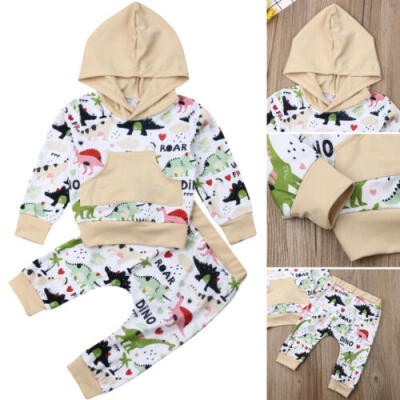 

2PCS Newborn Kids Baby Boy Girl Dinosaur Print Hoodies Hooded Tops Pants Outfit