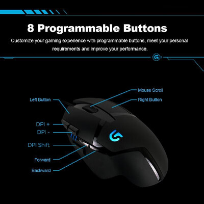 

Logitech G402 Hyperion Fury Mouse FPS Gaming Mouse Fusion Engine 32-Bit ARM Processor 8 Programmable Buttons DPI Settings
