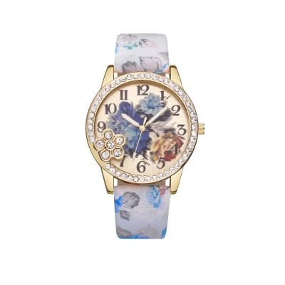 

Vintage Fresh Floral Pattern With Rhinestone Womens Watches Bayan Kol Saaty Fashion Simple And Cool Relojes Para Mujer