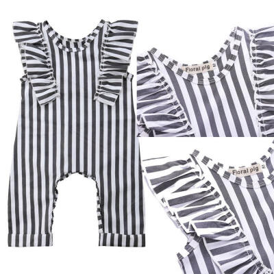 

Newborn Toddler Baby Girls Kids clothes Striped Sleeveless Ruffle Romper round neck cotton summer Jumpsuit one pieces