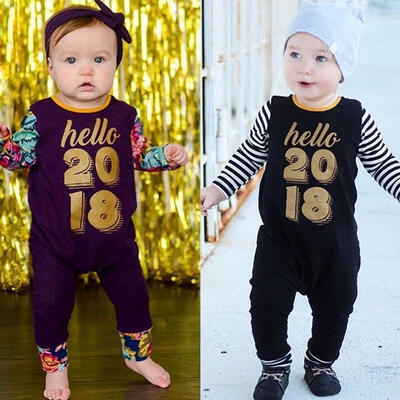 

2018 Newborn Baby Girl Boy Romper Striped Flower Sleeve Jumpsuit Bodysuit Outfit