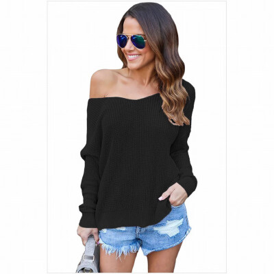 

V-neck long-sleeved halter pullover warm casual knit sweater womens