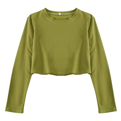 

Women Loose Long Sleeve Crop Tops Sexy Elastic Female Casual Short T-shirt