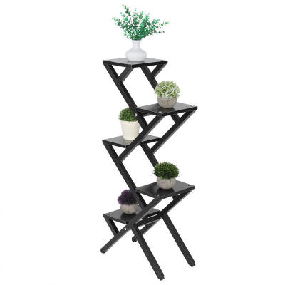 

Greensen 5 Tiers Steel Wood Z Shape Flower Pot Stand Plant Display Shelf Balcony Garden Decor