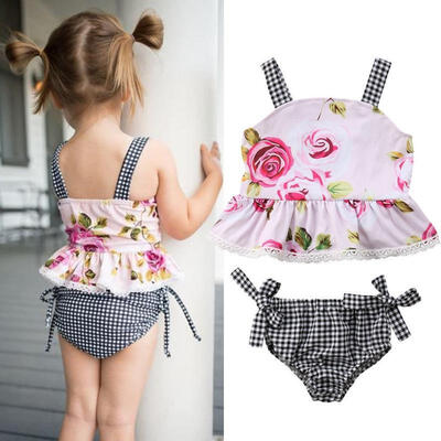 

2PCS Toddler Baby Girl Floral Outfits Off Shoulder Tops Dress Bowknot Shorts Pants Clothes