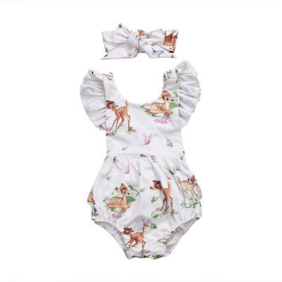 

2PCS Newborn Baby Girls Deer Romper Bodysuit Jumpsuit Outfits Clothes Summer