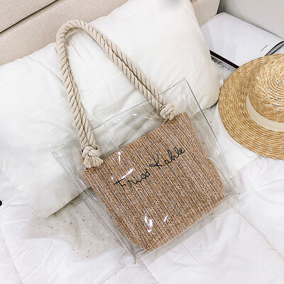

Tailored Fashion Lady Transparent Large-Capacity Shoulder Bag Straw Messenger Bag