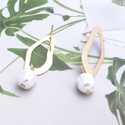 

EK575 European Geometric Irregular Metal Imitation Pearl Drop Earrings for Women Jewelry Punk Simple Statement Mujer Pendientes