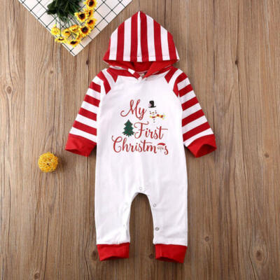 

My 1st Christmas Newborn Baby Girl Boy Costume Stripe Hoodies Clothes Outfits UK