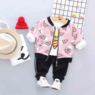 

Autumn Baby Boy Girl Long Sleeve Cartoon T-shirt Zipper Sweatshirt Trousers Casual Outfits