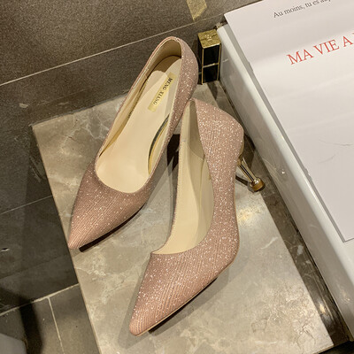 

High heels summer French girl sexy fine heel wedding shoes silver fairy top tip single shoes
