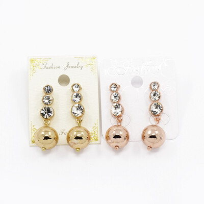 

Trendy Ladies Alloy Rhinestone Dangle Ball Ear Studs with CCB Plastic Beads Mixed Color 35mm Pin 06mm