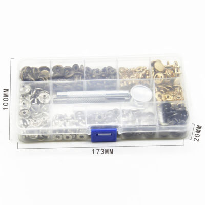 

100 Sets Snap Fasteners Kit 4 Colors Metal Snap Buttons Press Studs with 4 Pieces Fixing Tools for Leather Coat Down Jacket