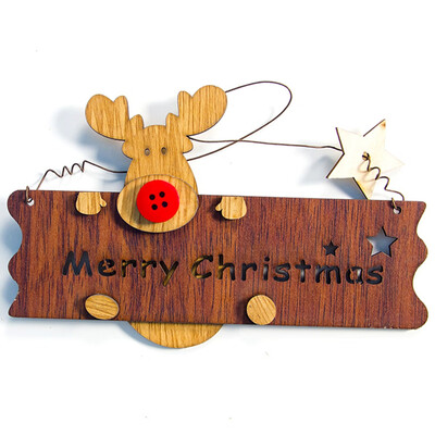 

New Year Christmas Elk Wood Plate Hollow Door Hanging Wooden Alphabet Pendant Xmas Decor
