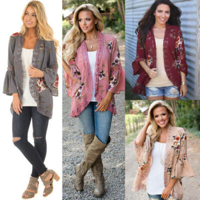 

Plus Size Women Holiday Lace Floral Kimono Cardigan Ladies Summer Tops Blouse