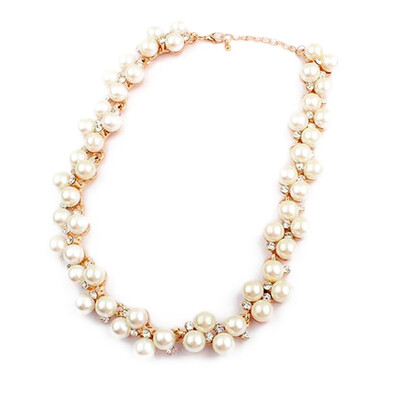

Women Fashion Jewelry Pearl Chain Rhinestone Inlaid Necklace Elegant Style
