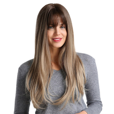 

〖Follure〗High Temperature Wire Black Gradient Purplebrown Long Straight Hair Wig