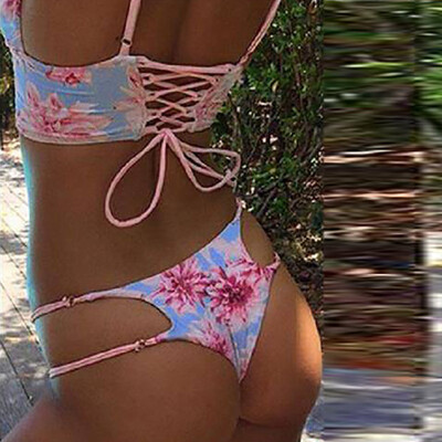 

Roseonmyhand Women Bikini Set Swimwear Push-Up Padded Print Floral Bra Swimsuit Beachwear