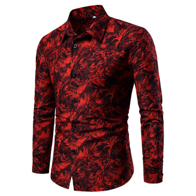 

Tailored Spring And Summer Mens Casual Pattern Stand Collar Button Long Sleeve Shirt