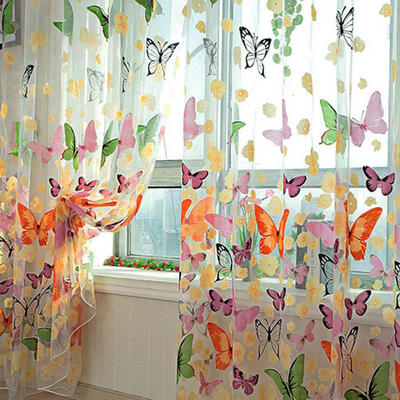 

Butterfly Print Sheer Curtains Semi Transparent Organdy Curtains 1M X 2M