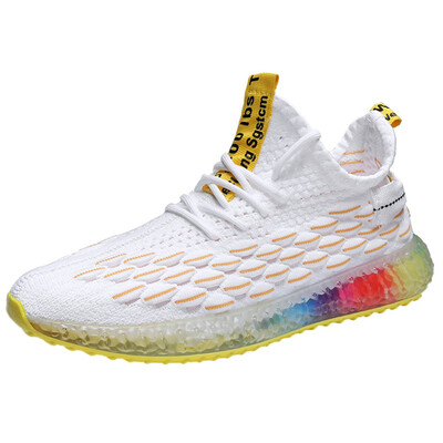 

New Man Casual Sneakers Mens Vulcanize Shoes Fashion Rainbow Jelly Soles Men Sneakers Outdoor Fly Knit Breathable Men Shoes
