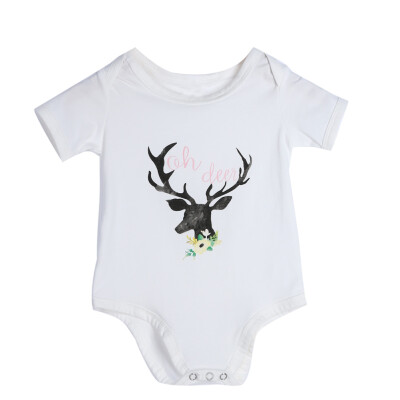 

Baby Infant Toddler Kids Short Sleeve Dear Print Rompers Jumpsuit Bodysuit