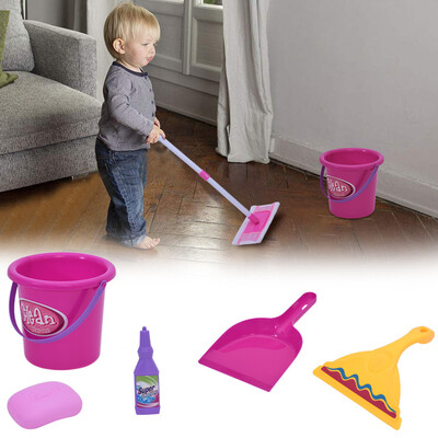 

Pretend Play Kids Toy Cleaning Supplies Set With Mop Bucket And Accessories