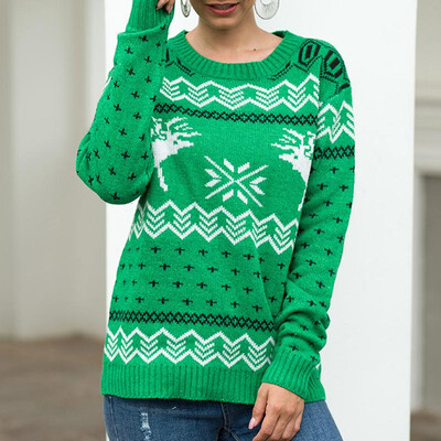 

2019 New Autumn Winter Women Fashion Casual Christmas Elk Snow Ugly Sweater Long Sleeve Round Neck Knit Tops Loose Sweater
