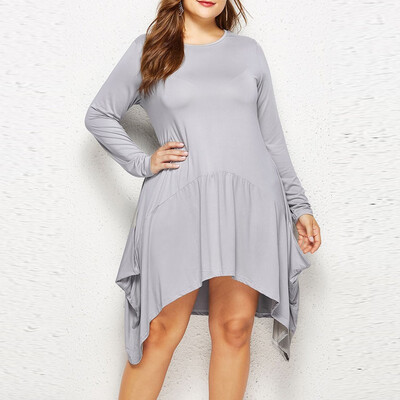 

Roseonmyhand Fashion Women Plus Size Solid Long Sleeve Pockets Dress