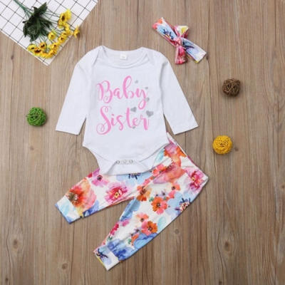 

Hot Newborn Baby Girls Long Sleeve Romper Jumpsuit TopFlower Long Leggings Pants Clothes Outfit Sets