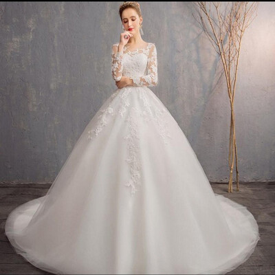 

Simple Wedding Dress Princess Long Sleeve Sexy Backless Wedding Gown Luxury Lace Bride Dresses