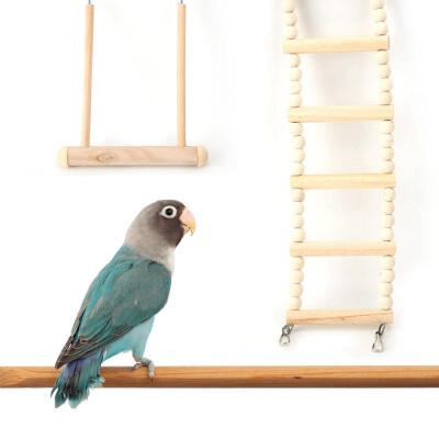 

Greensen Wooden Pets Ladder Swing Playing Chewing Biting Toy for Bird Parrot Hamster