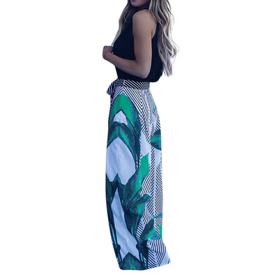 

Tailored Women Long Print Elastic Loose Casual Trousers High Waist Mid Calf Pants