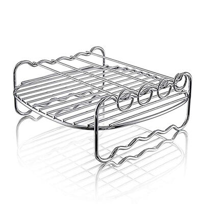 

DIY Stainless Steel 2 Layer Grill Rack with 4 Skewer for Electric Air Fryer