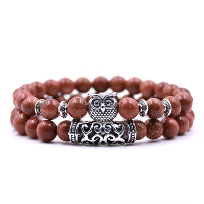

Natural Stone Owl Bracelets Bangles Charm Bracelet Set For Women Men Bracelet Jewelry
