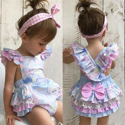 

Newborn Baby Girls Sequin Lace Jumpsuit Floral Romper Bodysuit Outfit Sunsuit