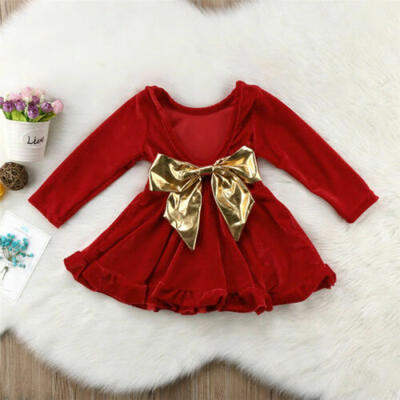 

Toddler Kid Baby Girls Christmas Dress Long Sleeve Party Princess Red Tutu Dress