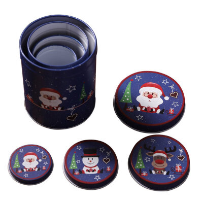 

4Pcs Christmas Candy Box Santa Elk Snowman Print Cans Jar Empty Storage Bottle