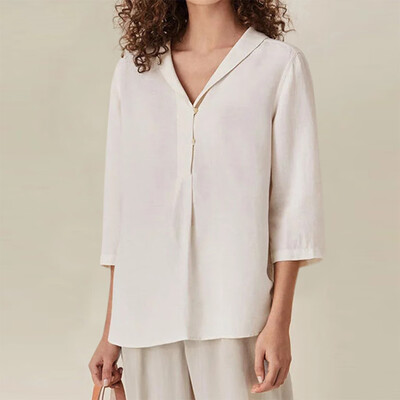 

Starmoon Women Casual Solid Three Quarter Sleeve V-Neck Cotton Tops T-Shirt Blouse