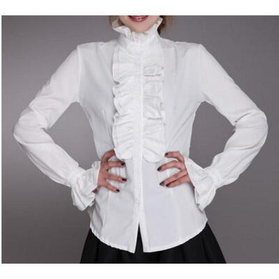 

Victorian Womens Long Sleeves Tops High Neck Frilly Ruffle Shirt Blouse