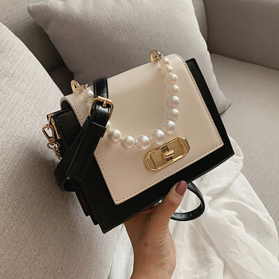 

Tailored Womens Fashion Hasp Pearl Patchwork Colour Chains Shoulder Bag Casual Bag