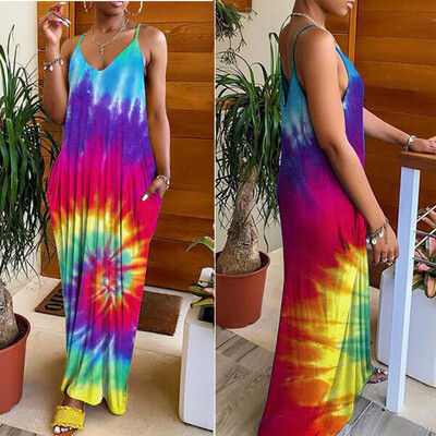 

Womens Holiday Spaghetti Strap V-neck Ladies Maxi Long Summer Boho Beach Dress