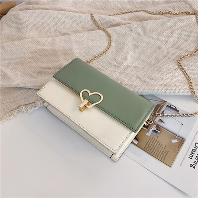 

2019 new contrast color heart-shaped lock buckle Messenger bag female chic wild chain shoulder bag fashion sequin small square bag