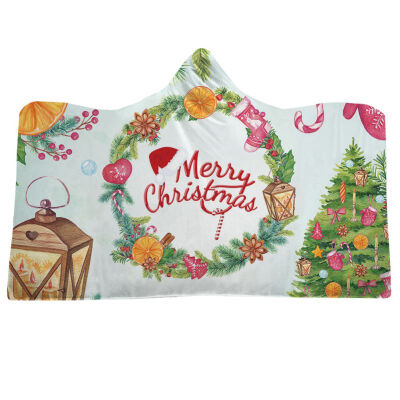 

Soft Plush Cloak with Cap Warm Thick Double-layer Plush Christmas Pattern Printed Hooded Blanket Christmas Decor