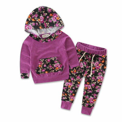 

2019 2PCS Newborn Toddler Baby Girls Hooded TopsPants Set Kids Clothes Outfits