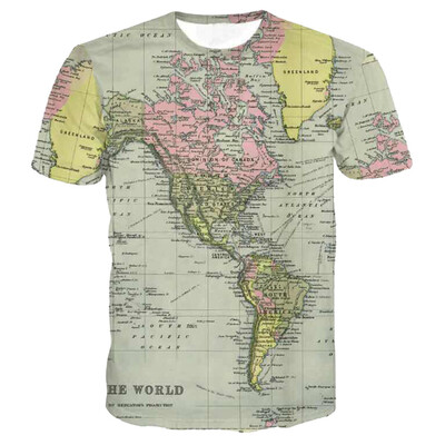 

Toponeto Men Casual World Map Print With Button Shirt Top Blouse